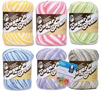 Lily Sugar'n Cream - Paquete de 6 hilos de algodón (100% algodón), color pastel con marcadores de puntada Bella's Crafts