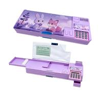 LilyBeauty Pop Up Multifunction Pencil Case with Calculator, Pencil Box with Sharpener for Girls & Boys, Magnetic Closure with Compartiments, Curriculum, Back to School Gift for Kids Teens, morado