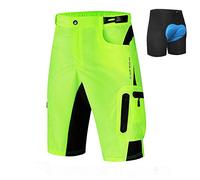 Lilychan Hombres MTB Mountain Bike Short Secado Rápido Trabajo Ligero Golf Pantalones Cortos Casuales 7 Bolsillos Verde Fluorescente+Almohadilla, XXL