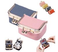 Lilyrhyme Mini Jewelry Box, Lilyrhyme Genuine Leather Mini Jewelry Box, Small Travel Jewelry Case, Mini Tiny Plush Velvet Jewelry Box, Portable Jewelry Case Travel Mini Flat (Pink+Blue)