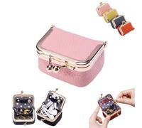 Lilyrhyme Mini Jewelry Box, Lilyrhyme Genuine Leather Mini Jewelry Box, Small Travel Jewelry Case, Mini Tiny Plush Velvet Jewelry Box, Portable Jewelry Case Travel Mini Flat (Pink)