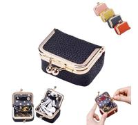 Lilyrhyme Mini Jewelry Box, Lilyrhyme Genuine Leather Mini Jewelry Box, Small Travel Jewelry Case, Mini Tiny Plush Velvet Jewelry Box, Portable Jewelry Case Travel Mini Flat (Black)