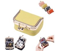 Lilyrhyme Mini Jewelry Box, Lilyrhyme Genuine Leather Mini Jewelry Box, Small Travel Jewelry Case, Mini Tiny Plush Velvet Jewelry Box, Portable Jewelry Case Travel Mini Flat (Yellow)