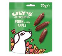 Lily's Kitchen Elaborado con ingredientes naturales paquete de golosinas para perros adultos salchichas de cerdo crujiente con manzana receta sin cereales 8 × 70g
