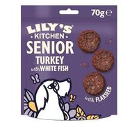 Lily's Kitchen Elaborado con ingredientes naturales paquete de golosinas para perros sénior bocaditos de pavo con pescado blanco receta sin cereales 8 × 70g