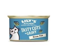 Lily's Kitchen Elaborado con ingredientes naturales Sabrosos trocitos en salsa con pescado blanco, salmón y gambas Alimento húmedo para gatos adultos 24 x 85g