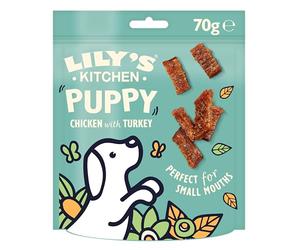 Lily's Kitchen Golosina para Cachorros - Pollo con Pavo - Elaborado con Ingredientes Naturales - Receta sin Cereales (8 Paquetes x 70g)