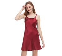 LilySilk Women's 100 Silk Nightdress Short Low Scoop Back Ladies Chemise Nightgown 16 Momme Pure Silk Claret Size 12/M
