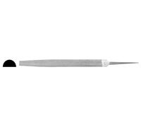 Lima de mecánico media caña, fabricada en acero, ideal para desbaste y acabado de superficies en trabajos de metal y madera.