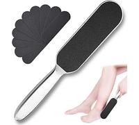 Lima de pie de doble cara con papel de lija fino grueso reemplazable, depurador de pies de acero inoxidable, removedor de callos, mango cómodo, herramienta profesional de pedicura para piel muerta