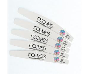 Lima de Uñas Profesional NOOVES 180/200 Blanca Suave - Lavable, Reutilizable y Ergonómica - Para Manicura y Pedicura en Uñas Naturales, de Gel, Acrílicas o Postizas (5, unidad, Grano 180/200)