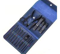 Lima de uñas Tijera de uñas Clipper Manicura Pedicura Kit Conveniente de usar Juego de manicura Resistente para viajar Herramienta de uñas, 16 piezas Negro Azul