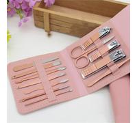 Lima de uñas Tijera de uñas Clipper Manicura Pedicura Kit Conveniente de usar Juego de manicura Resistente para viajar Herramienta de uñas, 12 piezas rosa