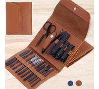 Lima de uñas Tijeras para uñas Clipper Manicura Pedicura Kit Conveniente de usar Juego de manicura Resistente para viajar, 16 piezas Café negro