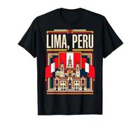 Lima Perú Bandera Catedral Arquitectura Histórica Arte Retro Camiseta