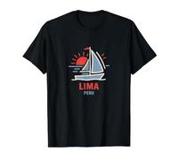 Lima Perú Velero Sunset Design Camiseta gráfica económica, Hombre, Negro, M