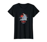 Lima Perú Velero Sunset Design Camiseta gráfica económica, Mujer, Negro, M