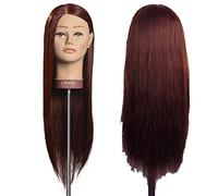 L'IMAGE LENA cabeza de práctica con cabello de proteína sintética marrón claro (50 cm) - no es cabello real, resistente hasta 120 °C