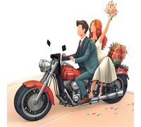 LIMAH® Tarjeta de boda pop-up, elegante tarjeta 3D con moto y pareja de novios, tarjeta de felicitación original para boda o compromiso, adecuada para regalo de dinero, vales y luna de miel