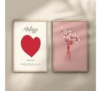 LIMAIDUO 2 piezas, cuadro art déco de corazón, arte mural de ramo rosa, decoración de habitación estética moderna, decoración de pared abstracta (50 x 70 cm x 2/sin marco)