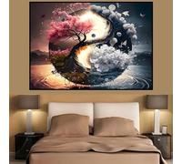 LIMAIDUO Cuadro clásico colorido de Yin y Yang, filosofía china, arte mural, paisaje abstracto, pósteres, decoración del hogar para sala de estar, marco de 70 x 100 cm