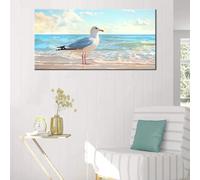 LIMAIDUO Cuadro de gaviota en la playa, arte mural moderno, paisaje de aves marinas, lienzo náutico para decoración del hogar, 40 x 80 cm, sin marco