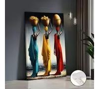 LIMAIDUO Cuadro de mujeres africanas en lienzo: estilo tradicional y moderno, con vestidos coloridos. Póster artístico de tres mujeres (80 x 120 cm, marco interior).