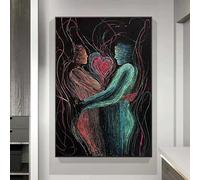 LIMAIDUO Cuadro en lienzo, arte de pared, textura abstracta, pareja, abrazo, pósteres e impresiones, cuadros de líneas modernas, decoración para el hogar, bar y habitación (50 x 90 cm/sin marco)