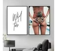 LIMAIDUO Cuadro en lienzo con cita de mujer playera, piña y naturaleza, pósteres nórdicos e impresiones, paisaje, cuadro de pared para decoración de sala de estar (80 x 120 cm x 2, marco interior)