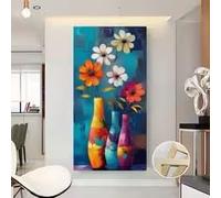 LIMAIDUO Cuadro vertical abstracto floral en lienzo con marco: pintura de flores vibrantes y coloridas con diseño de jarrón texturizado para la decoración del hogar (55 x 110 cm/marco interno).