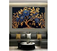 LIMAIDUO Elegante lienzo de árbol de dinero dorado y flores, pósteres e impresiones de una pieza, arte de pared para sala de estar (70 x 140 cm/sin marco)