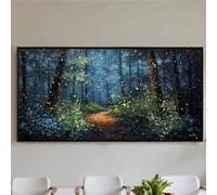 LIMAIDUO Gran paisaje nocturno de bosque sereno, pintura al óleo abstracta con luciérnagas en vuelo, paisaje de bosque natural, decoración para sala de estar (80 x 150 cm/sin marco)