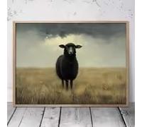 LIMAIDUO Impresión artística en lienzo de oveja negra vintage - Pintura decorativa de pared de estilo rústico, ideal para decorar el salón (50 x 70 cm/marco interior)