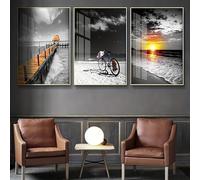 LIMAIDUO Lienzo con impresiones de paisajes de playa y amanecer, cuadros modernos en blanco y negro para dormitorio, sala de estar y hogar (60 x 80 cm, sin marco)