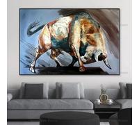LIMAIDUO Póster abstracto de acuarela con animales de pelea de toros furiosos, motivación para emprendedores, arte de pared, pintura en lienzo, decoración, marco de 50 x 70 cm