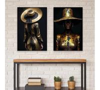 LIMAIDUO Póster con impresión en negro y dorado, abstracto, dorado, elegante, rostro de mujer, impresiones artísticas de pared, retrato de mujer, decoración moderna, 60 x 80 cm x 2, sin marco