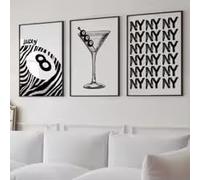 LIMAIDUO Póster de copa de Martini con bola 8 de la suerte, impresión en lienzo en blanco y negro, para sala de estar, apartamento, decoración artística (80 x 120 cm x 3 cm/marco interior)