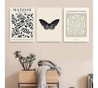 LIMAIDUO Póster de lienzo abstracto con diseño de mariposa negra y flores vintage para decoración de sala de estar (30 x 45 cm, sin marco)