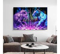 LIMAIDUO Póster de oso toro blanco y negro jugando al ajedrez en el mercado, lienzo impreso para decoración de pared del hogar (40 x 60 cm/sin marco)