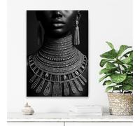 LIMAIDUO Póster en blanco y negro con retrato de joyería tribal africana, impresiones en lienzo, pintura vintage moderna, decoración de dormitorio (20 x 30 cm/marco interior)