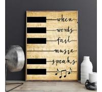 LIMAIDUO Póster retro La música habla cuando las palabras fallan, tabla de teclas y notas de piano, teoría musical, tabla mnemotécnica de notas, estudiante de piano, marco de 30 x 45 cm
