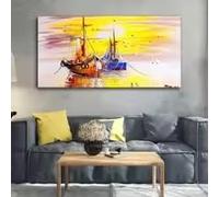 LIMAIDUO Póster vintage de gran tamaño con un glorioso paisaje de velero marítimo y gaviotas al atardecer, lienzo para pared, decoración del hogar (60 x 120 cm/marco interior)