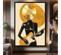 LIMAIDUO Pósteres de música surrealista abstracta con retrato de mujer, estilo retro, vinilo dorado, decoración artística, marco de 80 x 120 cm.