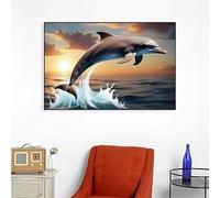 LIMAIDUO Pósteres e impresiones de paisajes con delfines saltando al atardecer en el océano, pinturas en lienzo, arte de pared, decoración del hogar (80 x 120 cm/marco interior)