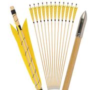 limaity 32" Flechas de Madera para Arco Recurvo y Longbow, con Pluma Natural de 5", Ideal para Caza Tradicional (12PCS,Amarillo)