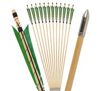 limaity 32" Flechas de Madera para Arco Recurvo y Longbow, con Pluma Natural de 5", Ideal para Caza Tradicional (6PCS,Verde)
