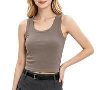 limcmelf Women's Short Ribbed Stretch Tank Top Scoop Neck Sleeveless Fitted Summer Basic Slim Cute Top Casual Layering Cami Shirt