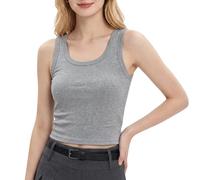 limcmelf Women's Short Ribbed Stretch Tank Top Scoop Neck Sleeveless Fitted Summer Basic Slim Cute Top Casual Layering Cami Shirt