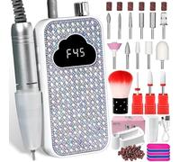 LIMEGIRL Kit profesional de brocas eléctricas para limas de uñas de 45000 RPM para máquina de uñas acrílicas con 14 brocas degradadas con purpurina blanca portátil, recargable, inalámbrica