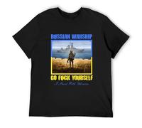 Limeiren Kaif Russian Warship Go F Yourself I Stand with Ukraine Postage Stamp Unisex Cotton T-Shirts Black M